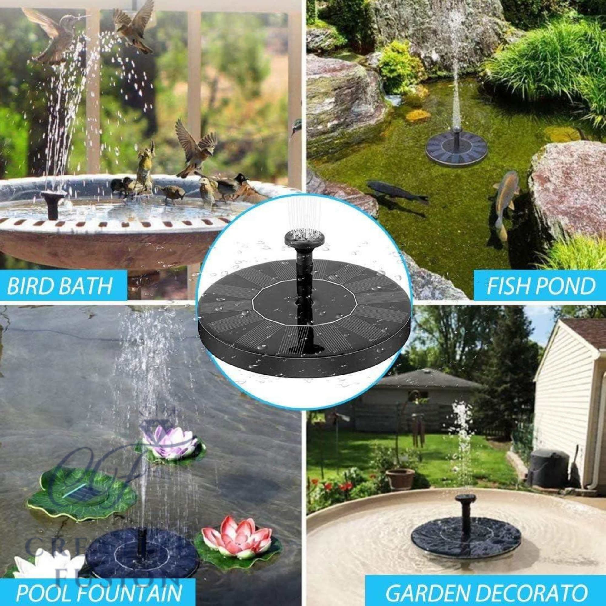 Fountain Solar Power Floating Water Pump for Pool Pond Garden and Patio Plants Round 7V 1.4W (Black)