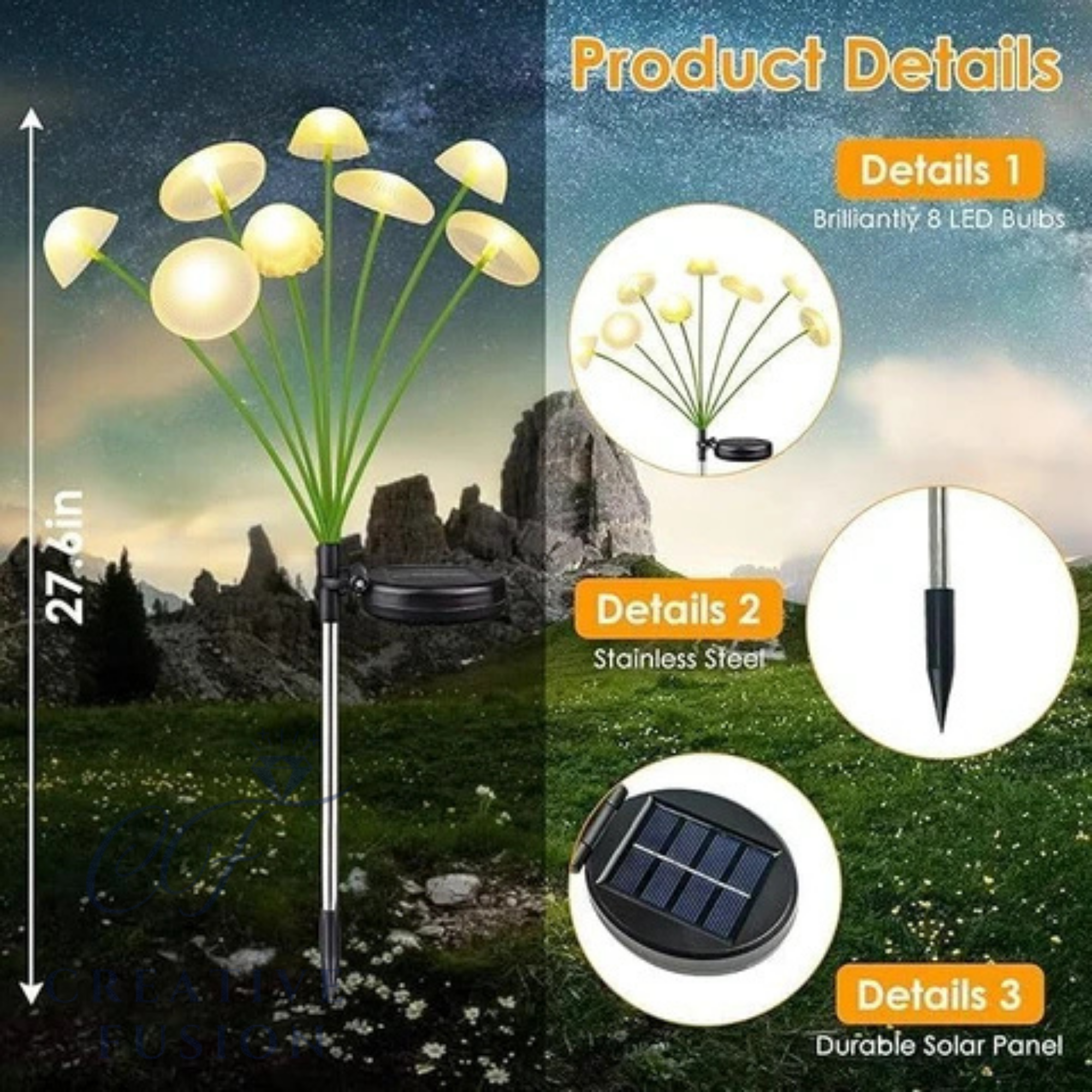 8 LED Solar Mushroom Garden Solar Light Waterproof Solar Light Se