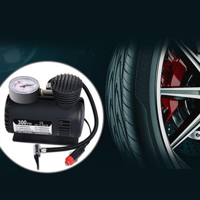 12V Portable Air Compressor Pump – Car Tire Inflator with Pressure Gauge & Multi-Purpose Nozzles (140 PSI)