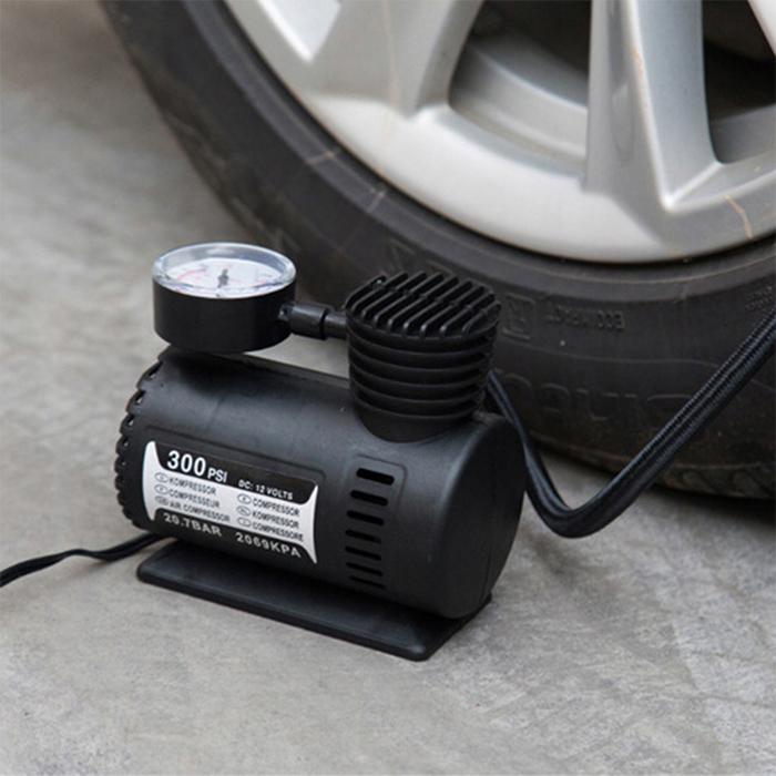 12V Portable Air Compressor Pump – Car Tire Inflator with Pressure Gauge & Multi-Purpose Nozzles (140 PSI)