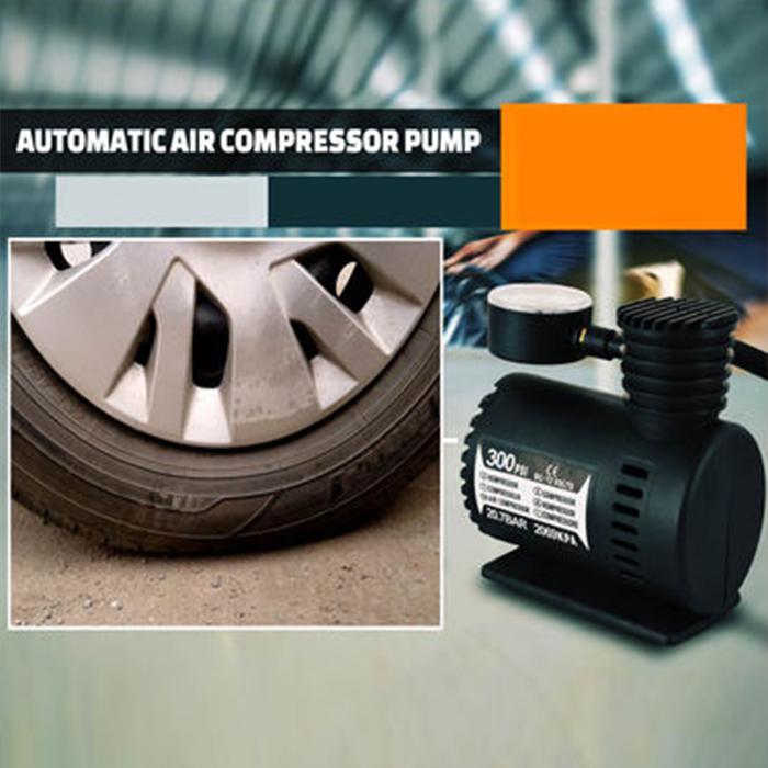 12V Portable Air Compressor Pump – Car Tire Inflator with Pressure Gauge & Multi-Purpose Nozzles (140 PSI)