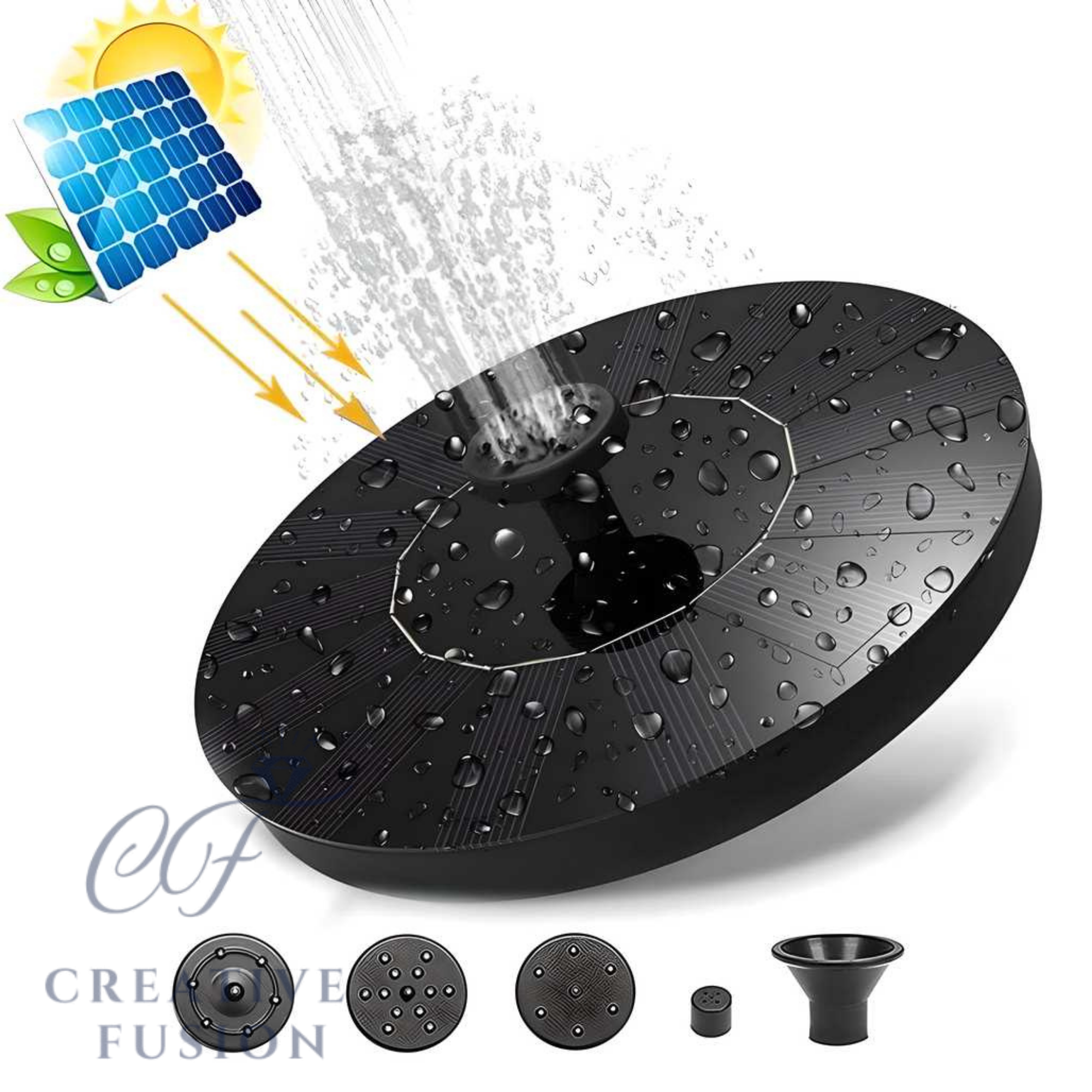Fountain Solar Power Floating Water Pump for Pool Pond Garden and Patio Plants Round 7V 1.4W (Black)