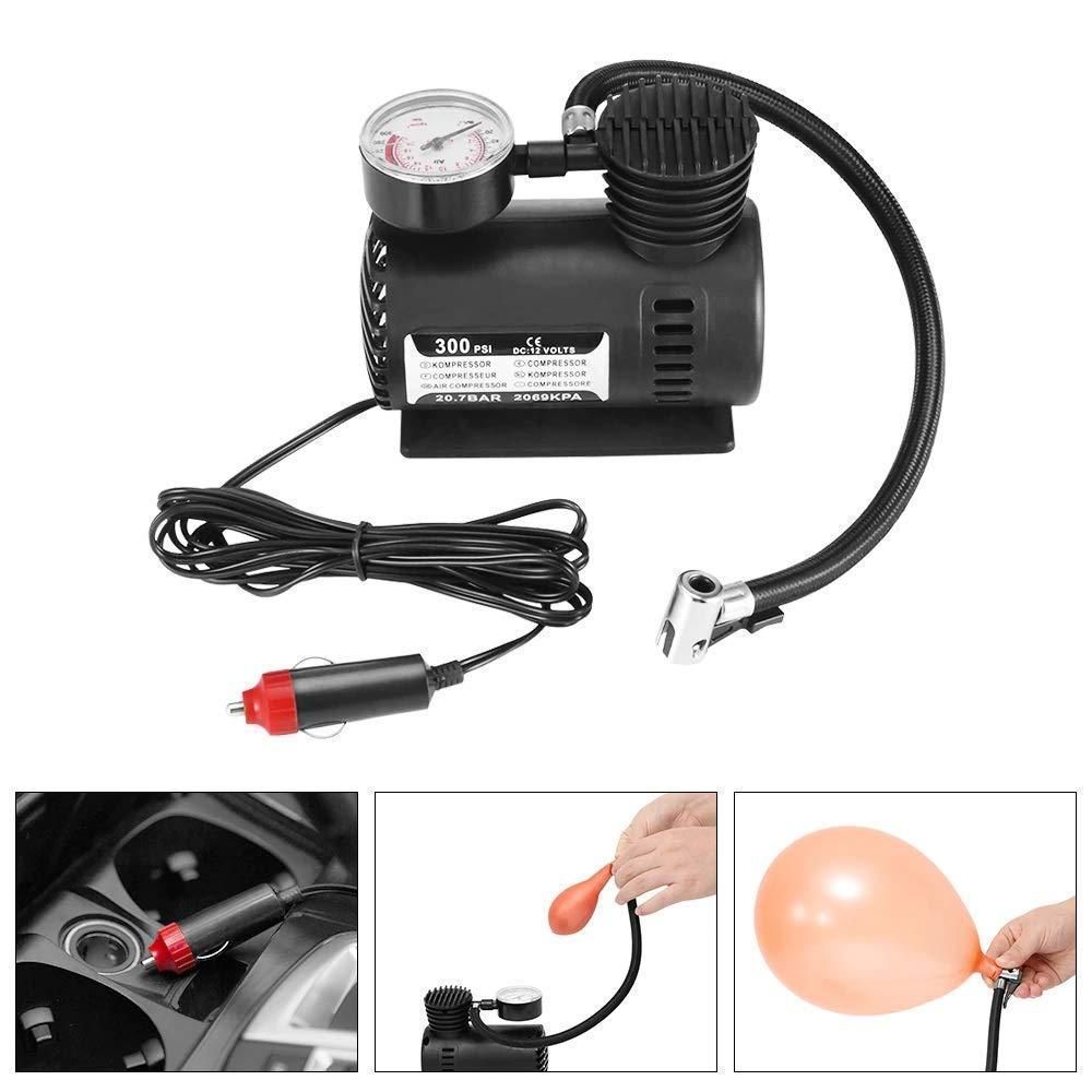 12V Portable Air Compressor Pump – Car Tire Inflator with Pressure Gauge & Multi-Purpose Nozzles (140 PSI)