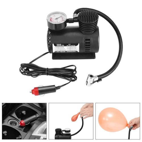 12V Portable Air Compressor Pump – Car Tire Inflator with Pressure Gauge & Multi-Purpose Nozzles (140 PSI)